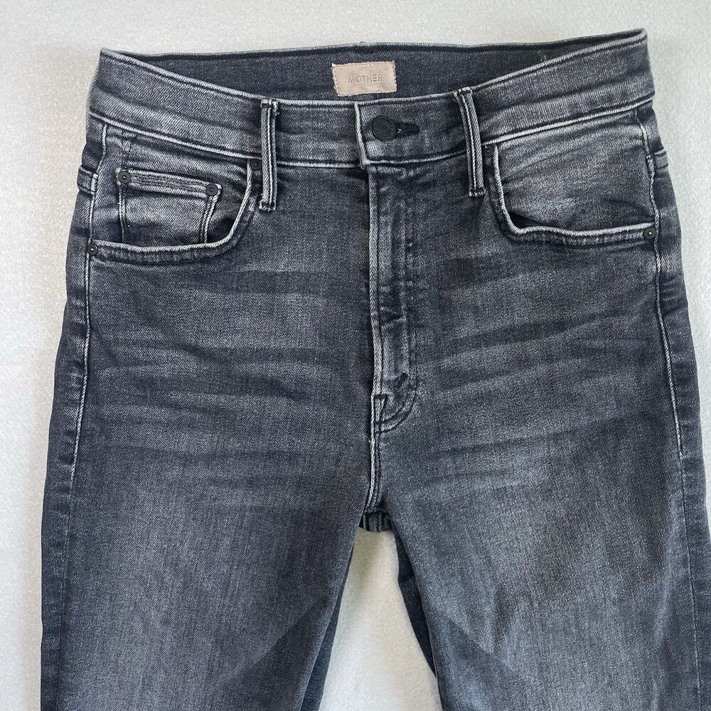 Mother The Insider Crop Step Fray Jeans Black Up In Smoke Wash High Rise ~27 - Picture 5 of 14